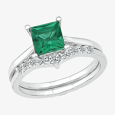 Womens Lab Created Green Emerald 14K Gold Bridal Set