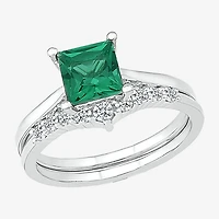 Womens Lab Created Green Emerald 14K Gold Bridal Set