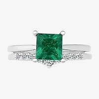 Womens Lab Created Green Emerald 14K Gold Bridal Set