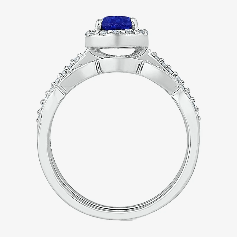 Modern Bride Gemstone Womens Lab Created Blue Sapphire 14K Gold Pear Bridal Set