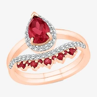 Modern Bride Gemstone Womens Lab Created Red Ruby 14K Gold Pear Bridal Set