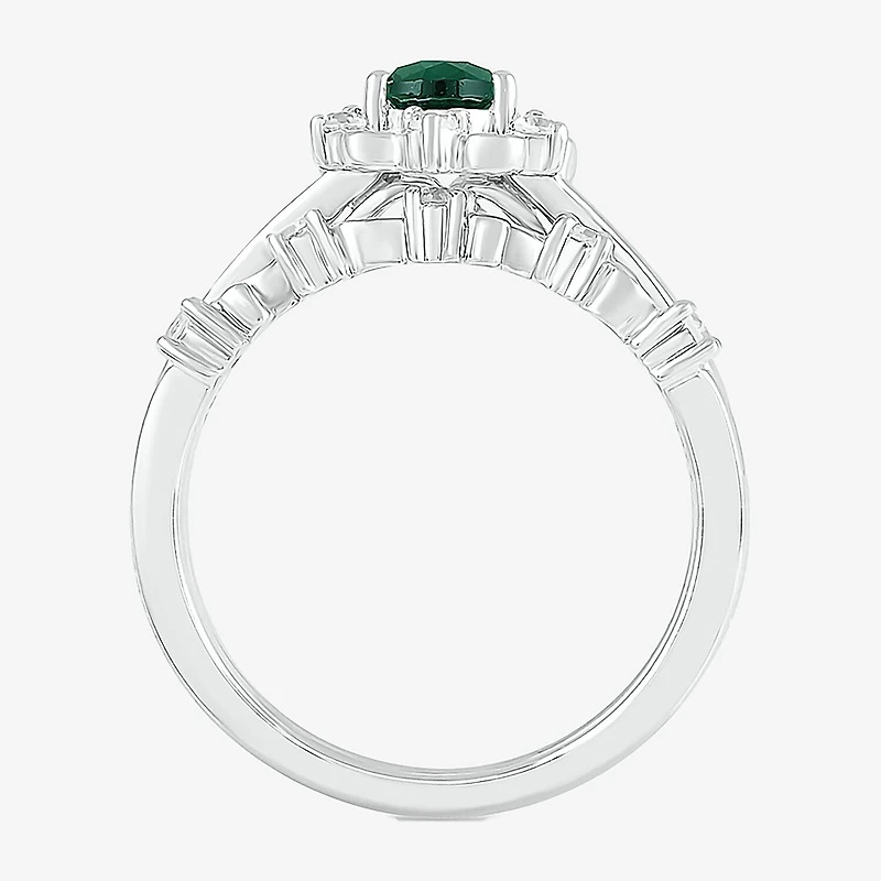 Modern Bride Gemstone Womens Lab Created Green Emerald 14K Gold Pear Bridal Set