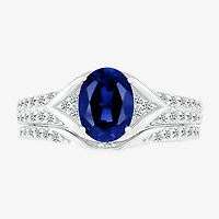 Modern Bride Gemstone Womens Lab Created Sapphire 14K Gold Oval Bridal Set