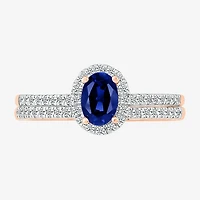 Modern Bride Gemstone Womens Lab Created Blue Sapphire 14K Gold Oval Bridal Set