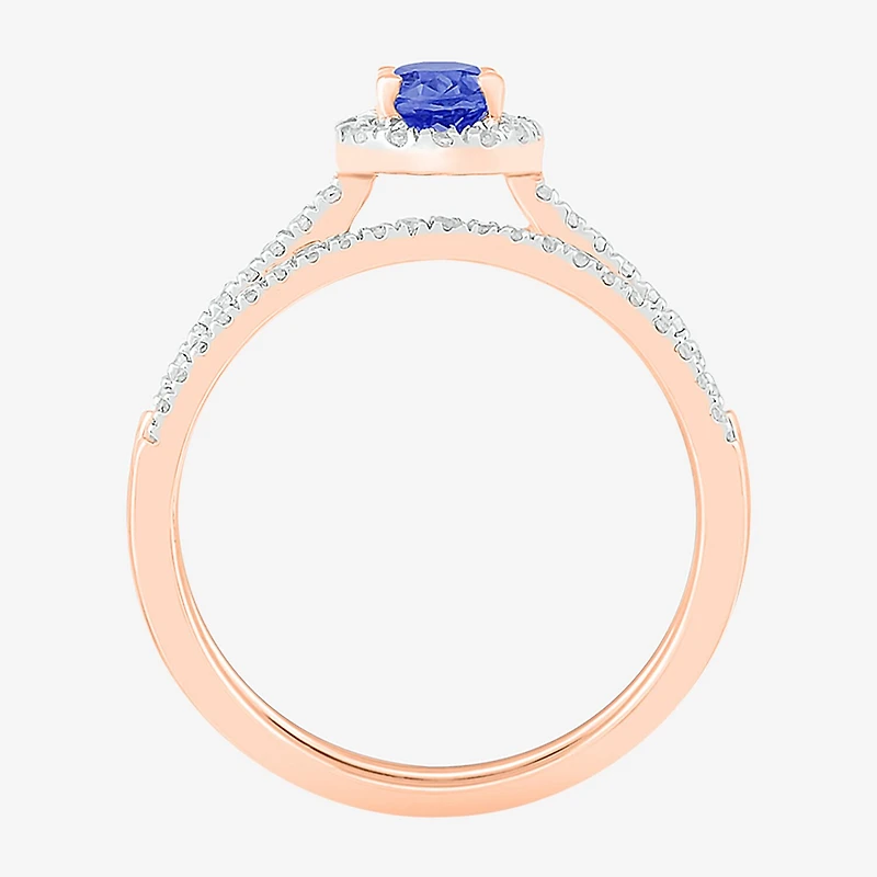 Modern Bride Gemstone Womens Lab Created Blue Sapphire 14K Gold Oval Bridal Set