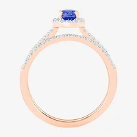 Modern Bride Gemstone Womens Lab Created Blue Sapphire 14K Gold Oval Bridal Set