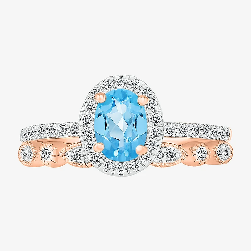 Womens Genuine Blue Topaz 14K Gold Oval Bridal Set