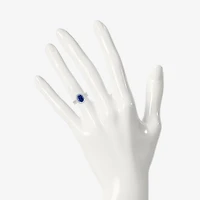 Womens Lab Created Blue Sapphire 14K Gold Oval Bridal Set