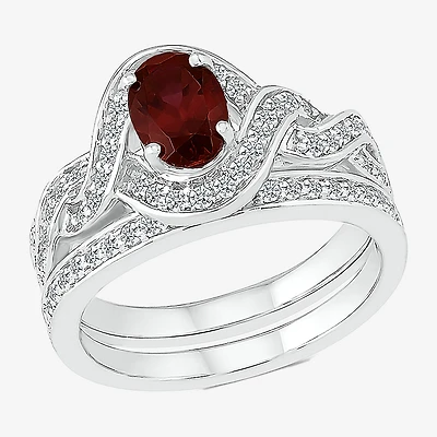 Modern Bride Gemstone Womens Genuine Red Garnet 14K Gold Oval Bridal Set