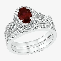 Modern Bride Gemstone Womens Genuine Red Garnet 14K Gold Oval Bridal Set
