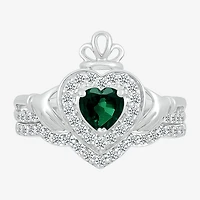 Modern Bride Gemstone Womens Lab Created Green Emerald 14K Gold Claddagh Bridal Set