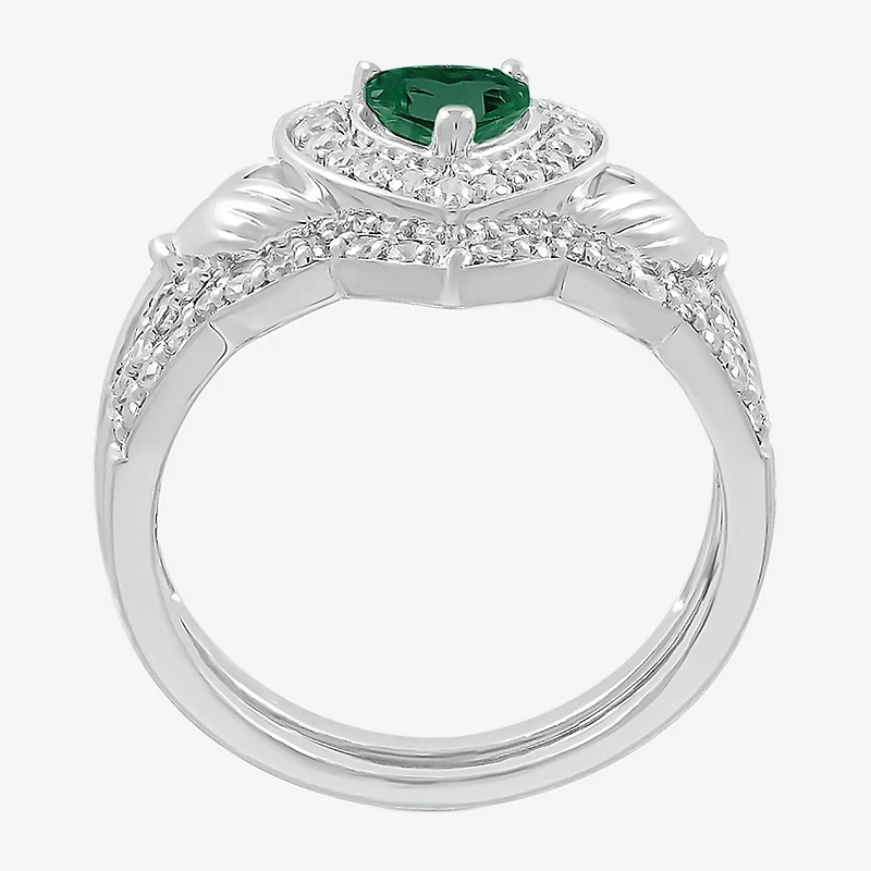 Modern Bride Gemstone Womens Lab Created Green Emerald 14K Gold Claddagh Bridal Set