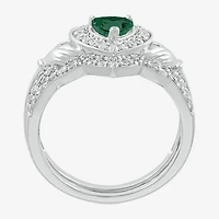 Modern Bride Gemstone Womens Lab Created Green Emerald 14K Gold Claddagh Bridal Set