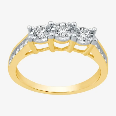 Love Lives Forever Womens 1/2 CT. T.W. Natural White Diamond 10K Gold Round Side Stone 3-Stone Engagement Ring