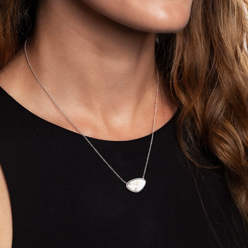 Silver Treasures Genuine Stone Womens White Mother Of Pearl Sterling Silver 18 Inch Pendant Necklace