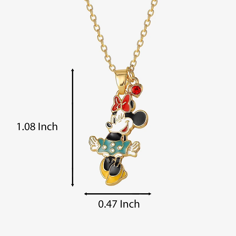 Disney Classics Womens Red Crystal 18K Gold Over Brass Bow 18 Inch Pendant Necklace