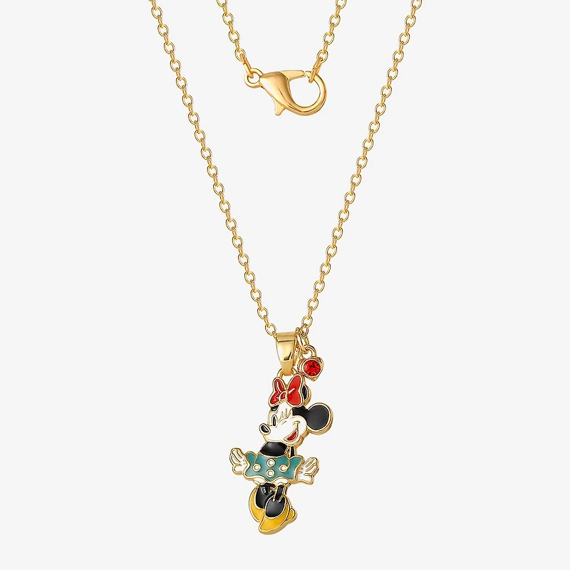 Disney Classics Womens Red Crystal 18K Gold Over Brass Bow 18 Inch Pendant Necklace