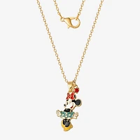 Disney Classics Womens Red Crystal 18K Gold Over Brass Bow 18 Inch Pendant Necklace
