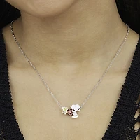 Disney Classics Woodstock Womens Pink Crystal Pure Silver Over Brass Heart 18 Inch Pendant Necklace