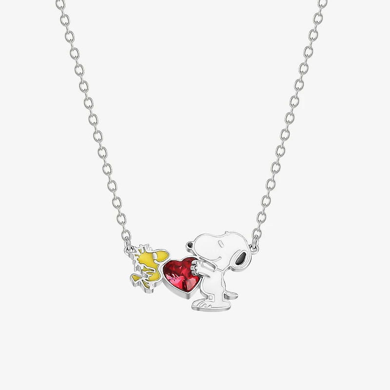 Disney Classics Woodstock Womens Pink Crystal Pure Silver Over Brass Heart 18 Inch Pendant Necklace
