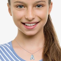 Grumpy Bear Womens Blue Crystal Pure Silver Over Brass 16 Inch Pendant Necklace