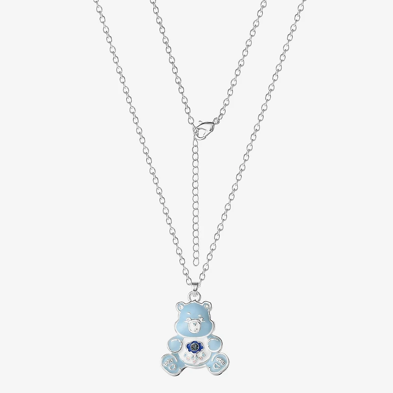 Grumpy Bear Womens Blue Crystal Pure Silver Over Brass 16 Inch Pendant Necklace