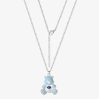 Grumpy Bear Womens Blue Crystal Pure Silver Over Brass 16 Inch Pendant Necklace