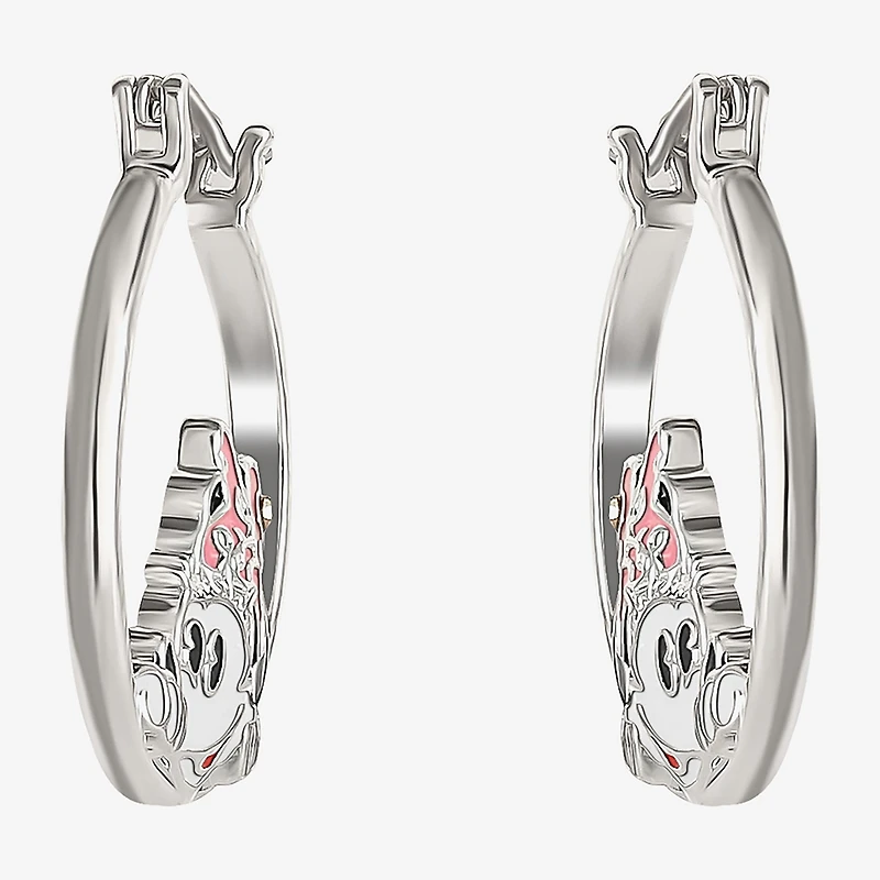 Disney Classics Womens Crystal 22.8mm Bow Minnie Mouse Hoop Earrings