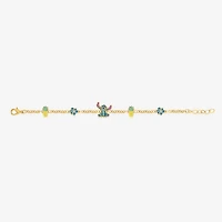 Disney Classics Womens Crystal 18K Gold Over Brass Flower Lilo & Stitch Charm Bracelet