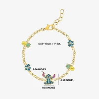 Disney Classics Womens Crystal 18K Gold Over Brass Flower Lilo & Stitch Charm Bracelet
