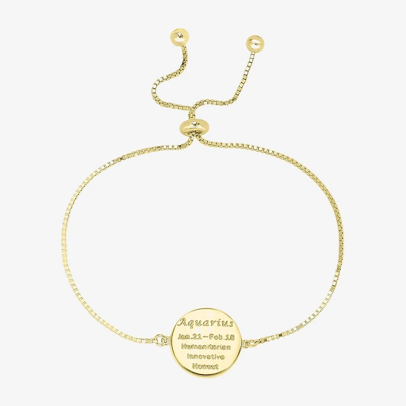 Sparkle Allure Zodiac Coin Womens Crystal 14K Gold Over Brass Round Bolo Bracelet