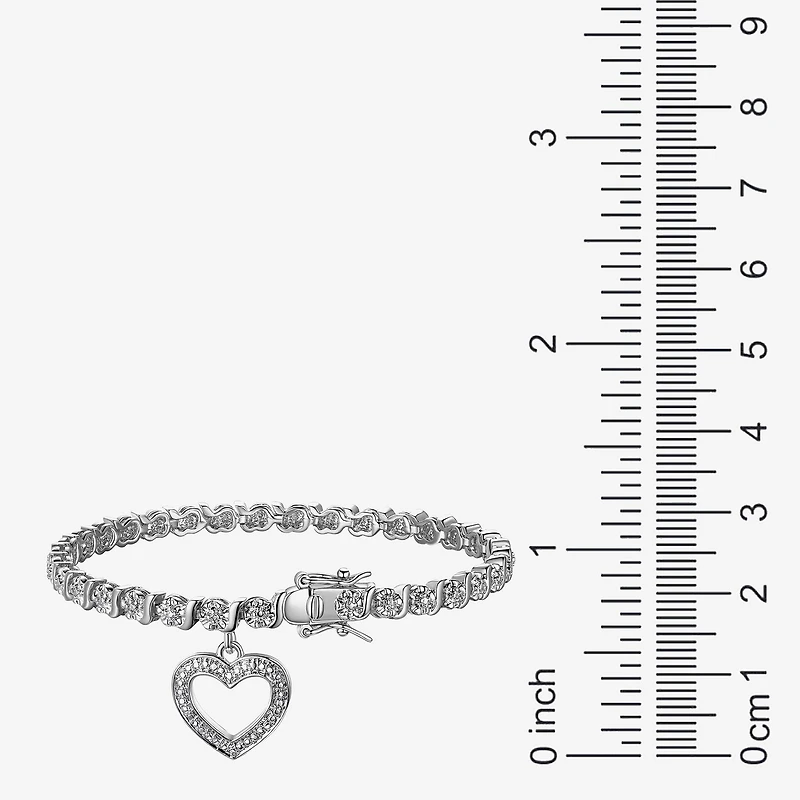 Sparkle Allure Womens Natural Diamond Accent Pure Silver Over Bronze Heart 7.25 Inch Tennis Bracelet