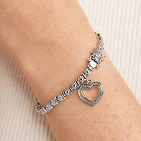 Sparkle Allure Womens Natural Diamond Accent Pure Silver Over Bronze Heart 7.25 Inch Tennis Bracelet