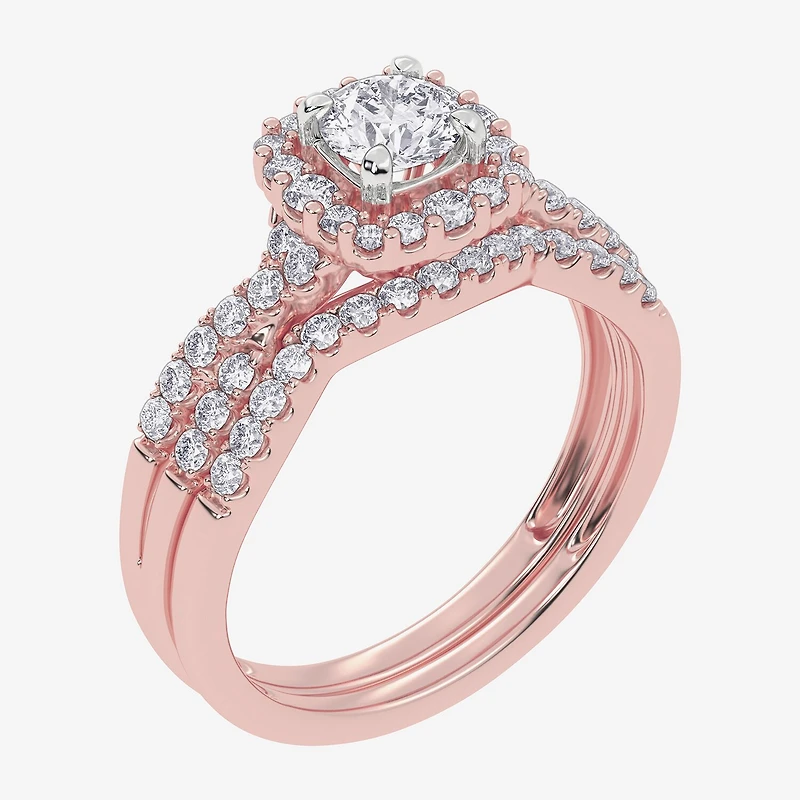 Signature By Modern Bride (G-H / Si1-Si2) Womens 7/8 CT. T.W. Lab Grown White Diamond 10K Gold Side Stone Halo Bridal Set