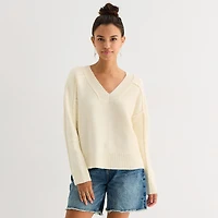Arizona Juniors Womens V Neck Long Sleeve Pullover Sweater