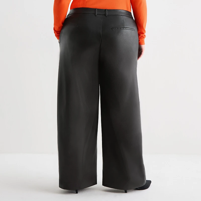 Ashley Graham Womens Plus Straight Faux Leather Trouser