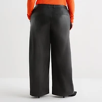 Ashley Graham Womens Plus Straight Faux Leather Trouser