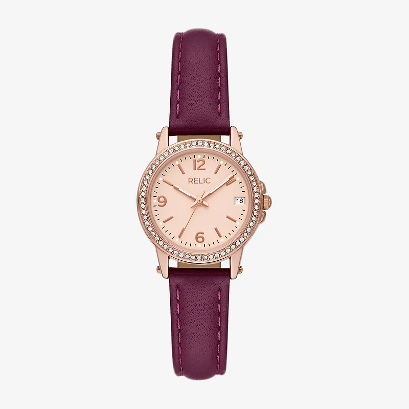 Relic By Fossil Matilda Womens Rose Goldtone Leather Strap Watch Zr37306