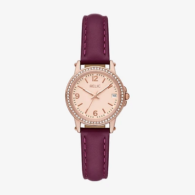 Relic By Fossil Matilda Womens Rose Goldtone Leather Strap Watch Zr37306