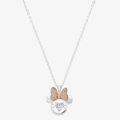 Disney Classics Womens Cubic Zirconia 14k Rose Gold Over Brass Pure Silver Over Brass Bow 18 Inch Pendant Necklace