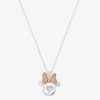 Disney Classics Womens Cubic Zirconia 14k Rose Gold Over Brass Pure Silver Over Brass Bow 18 Inch Pendant Necklace