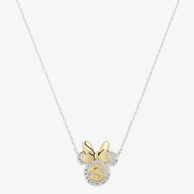 Disney Classics Initial Womens Cubic Zirconia 10K Gold Over Brass Pure Silver Over Brass Bow 18 Inch Pendant Necklace