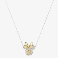 Disney Classics Initial Womens Cubic Zirconia 10K Gold Over Brass Pure Silver Over Brass Bow 18 Inch Pendant Necklace