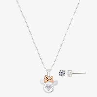 Disney Classics Womens Cubic Zirconia 14k Rose Gold Over Brass Pure Silver Over Brass Bow Minnie Mouse 2-pc. Jewelry Set