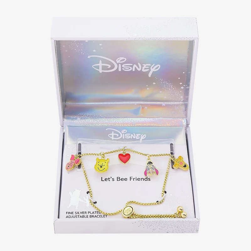Disney Classics Womens 10K Gold Over Brass Heart Winnie The Pooh Charm Bracelet