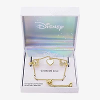 Disney Classics Womens Crystal 10K Gold Over Brass Heart Mickey Mouse Minnie Mouse Charm Bracelet