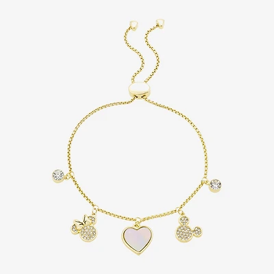 Disney Classics Womens Crystal 10K Gold Over Brass Heart Mickey Mouse Minnie Mouse Charm Bracelet
