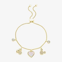 Disney Classics Womens Crystal 10K Gold Over Brass Heart Mickey Mouse Minnie Mouse Charm Bracelet