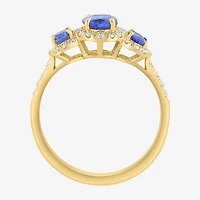 Effy Final Call Limited Quantities! Womens 1/4 CT. T.W. Genuine Blue Tanzanite 14K Gold Oval Halo 3-Stone Cocktail Ring