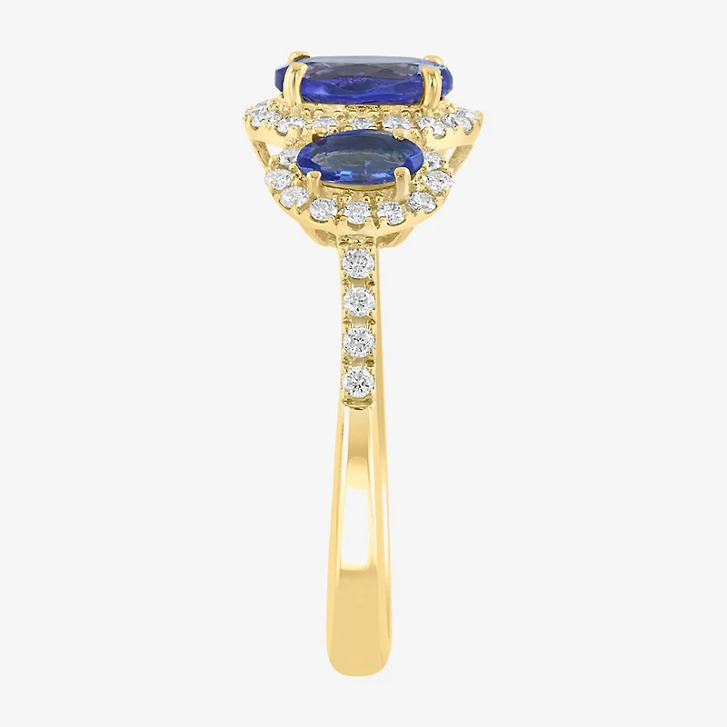Effy Final Call Limited Quantities! Womens 1/4 CT. T.W. Genuine Blue Tanzanite 14K Gold Oval Halo 3-Stone Cocktail Ring